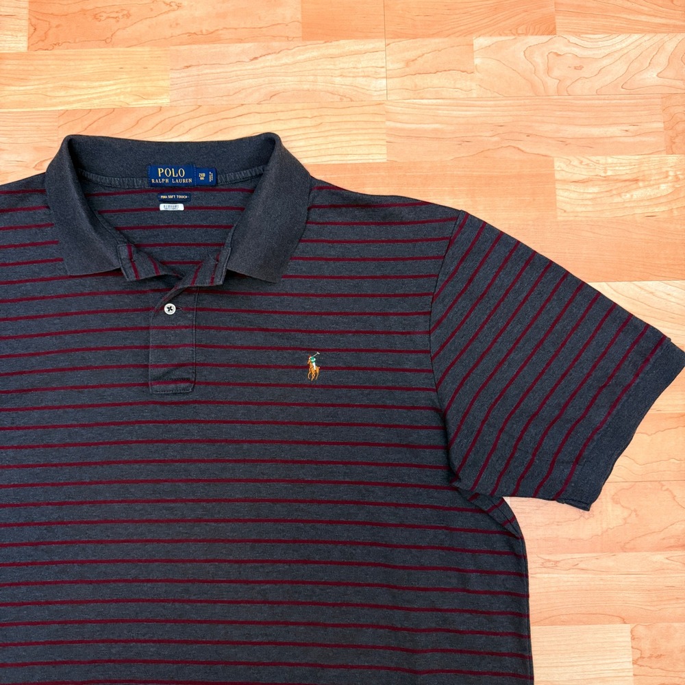 Vintage Polo Ralph Lauren Mens 2XB Pima Soft Touch Striped Polo Shirt Gray Red